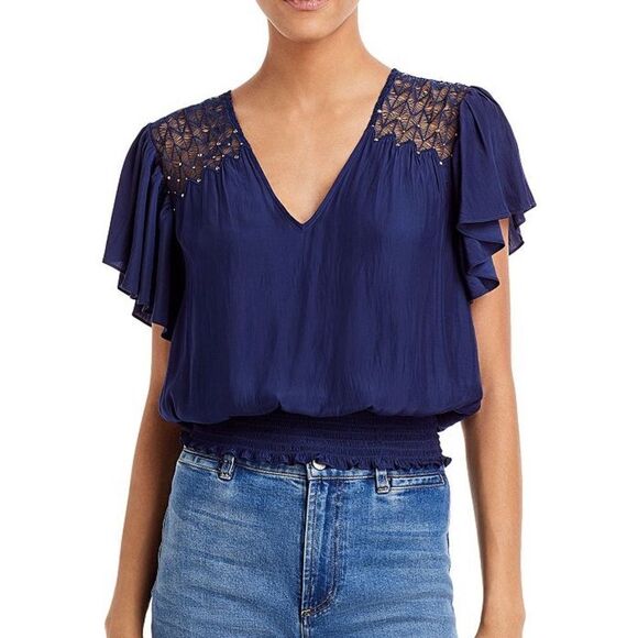 Ramy Brook Mia Beaded Crochet Inset Top - Picture 1 of 5
